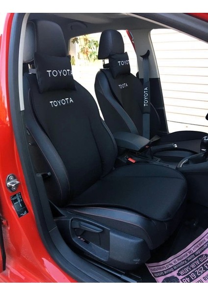 Toyota Nakışlı Ön Ikili Oto Koltuk Minderi 2 Adet Boyun Yastığı 2 Adet Kemer Pedi Siyah