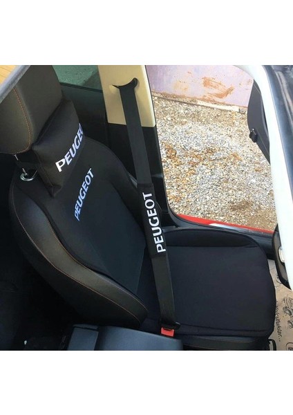 Peugeot Nakışlı Ön Ikili Oto Koltuk Minderi 2 Adet Boyun Yastığı 2 Adet Kemer Pedi Siyah
