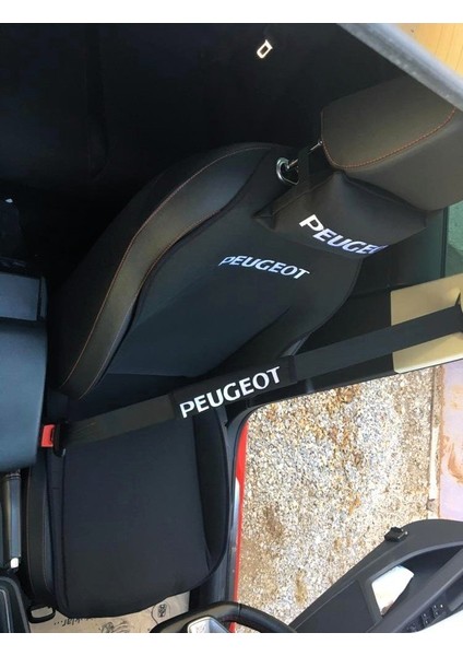 Peugeot Nakışlı Ön Ikili Oto Koltuk Minderi 2 Adet Boyun Yastığı 2 Adet Kemer Pedi Siyah