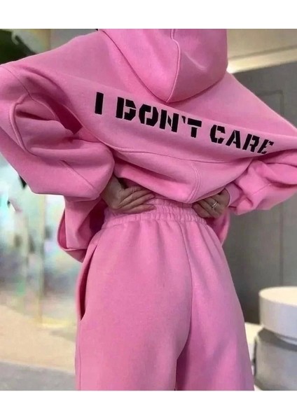 Nakış Işlemeli Üç Iplik Sweat Takım- Pembe