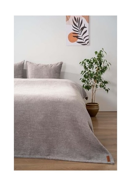 Aya Peluş Gri Çift Kişilik Jakarlı Deluxe Uyku Seti 3 Parça Yatak Örtüsü Seti