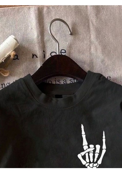 Erkek Baskılı Oversize T-Shirt - Siyah