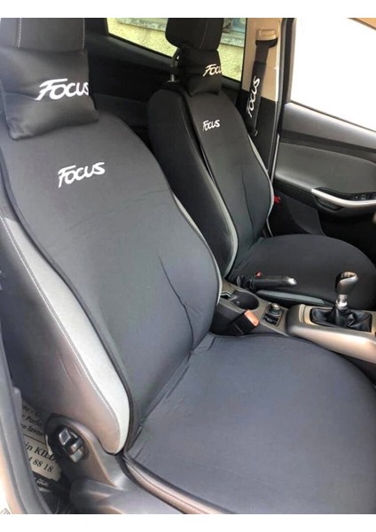 Ford Focus Nakışlı Ön Ikili Oto Koltuk Minderi 2 Adet Boyun Yastığı 2 Adet Kemer Pedi Siyah