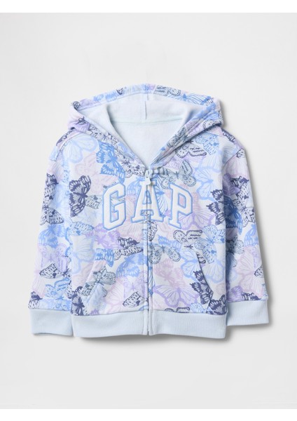 Kız Bebek Mavi Gap Logo Fermuarlı Kapüşonlu Sweatshirt