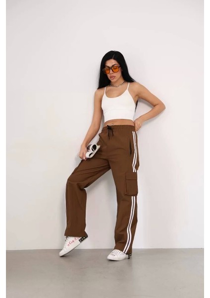Praşut Kumaş Kargo Çeplı Baggy Esofman - Kahve