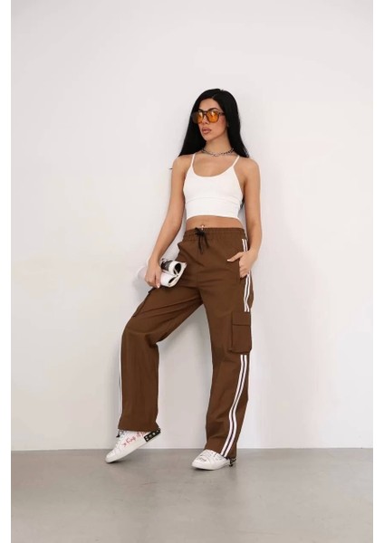 Praşut Kumaş Kargo Çeplı Baggy Esofman - Kahve