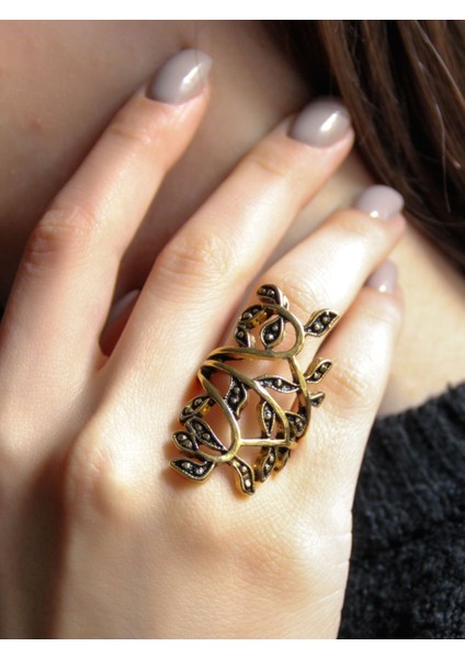 Çiçek Desenli Antik Ayarlanabilir Kadın Yüzük EUY1266