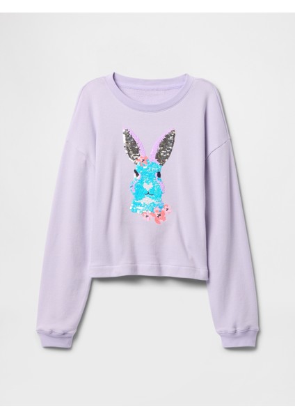 Kız Çocuk Lila Pul Detaylı Grafik Sweatshirt