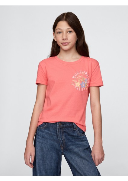 Kız Çocuk Turuncu Relaxed Grafik T-Shirt