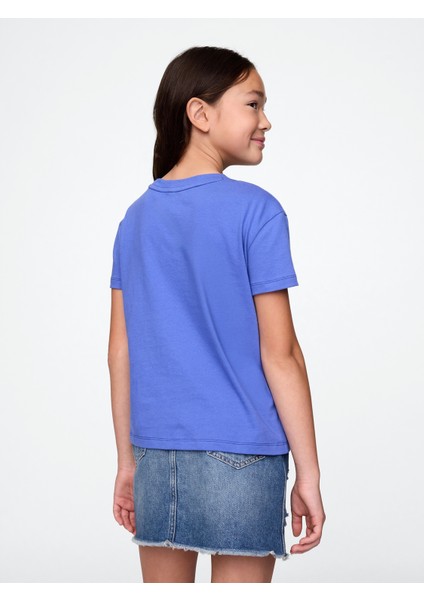 Kız Çocuk Mavi Relaxed Grafik T-Shirt modelleri