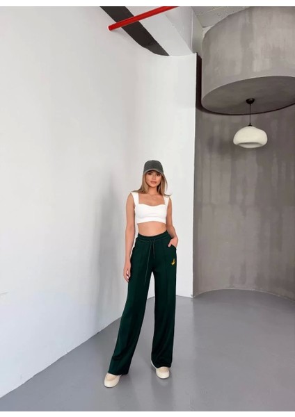 Osy Modal Yumuşak Dokulu Kumaş Nakış Işlemeli Rahat Bol Paça Eşofman Pantalon - Siyah