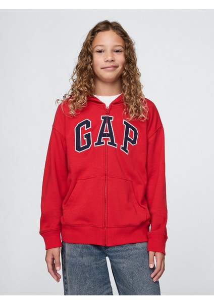 Erkek Çocuk Kırmızı Gap Logo Relaxed Fermuarlı Sweatshirt