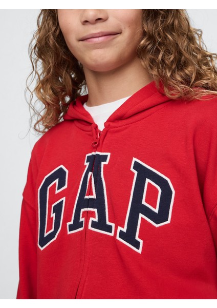 Erkek Çocuk Kırmızı Gap Logo Relaxed Fermuarlı Sweatshirt