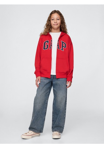 Erkek Çocuk Kırmızı Gap Logo Relaxed Fermuarlı Sweatshirt