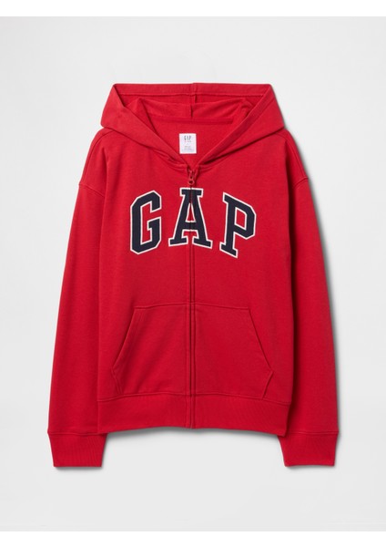 Erkek Çocuk Kırmızı Gap Logo Relaxed Fermuarlı Sweatshirt
