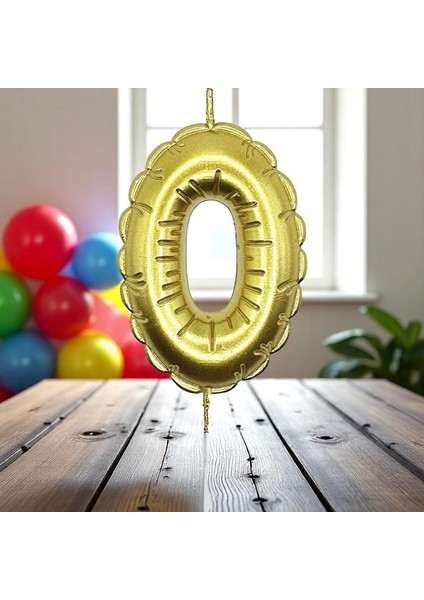 Gold Sıfır 0 Numara Mum Gold Folyo Balon Şeklinde Pasta Mumu Gold Pasta Mumu Gold Doğum Günü Mumu