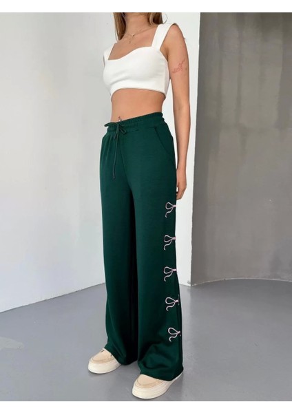 Osy Modal Yumuşak Dokulu Kumaş Nakış Işlemeli Rahat Bol Paça Eşofman Pantalon - Haki