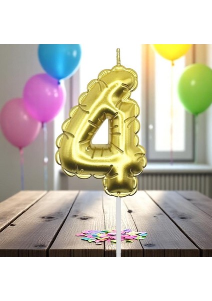 Gold Dört 4 Numara Mum Gold Folyo Balon Şeklinde Pasta Mumu Gold Pasta Mumu Gold Doğum Günü Mumu