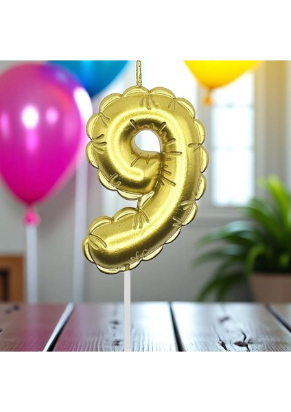 Gold Dokuz 9 Numara Mum Gold Folyo Balon Şeklinde Pasta Mumu Gold Pasta Mumu Gold Doğum Günü Mumu