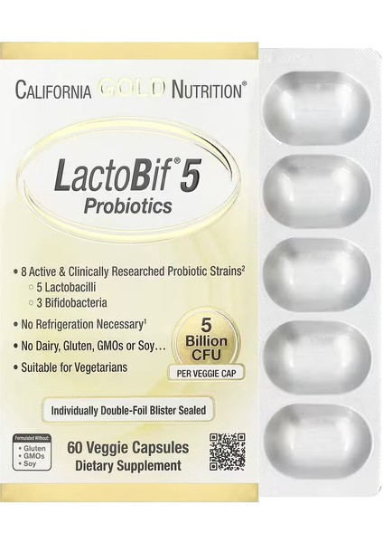 Lactobif 5, Probiotics 5 Lactobacilli 3 Bifidobacteria, 5 Billion Cfu 60 Vegan Caps