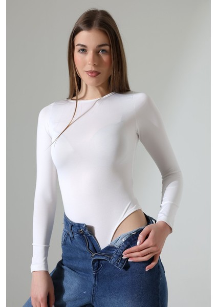 Kadın Mikro Uzun Kol Bisiklet Yaka Zıbın Body 21941
