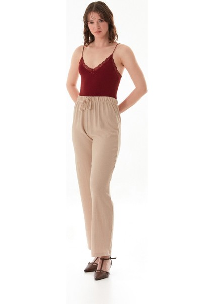 Bürümcük Kumaş Beli Bağlamalı Pantolon