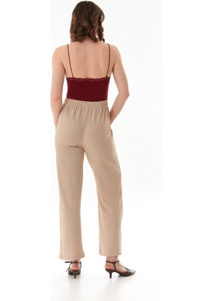 Bürümcük Kumaş Beli Bağlamalı Pantolon