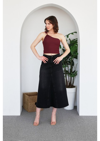 Fermuarlı Cepli Kot Etek