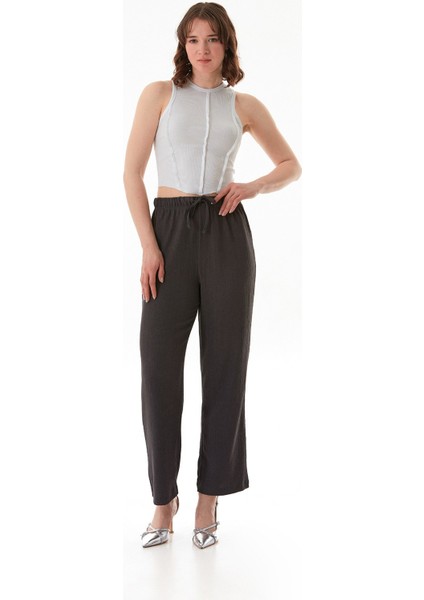 Bürümcük Kumaş Beli Bağlamalı Pantolon