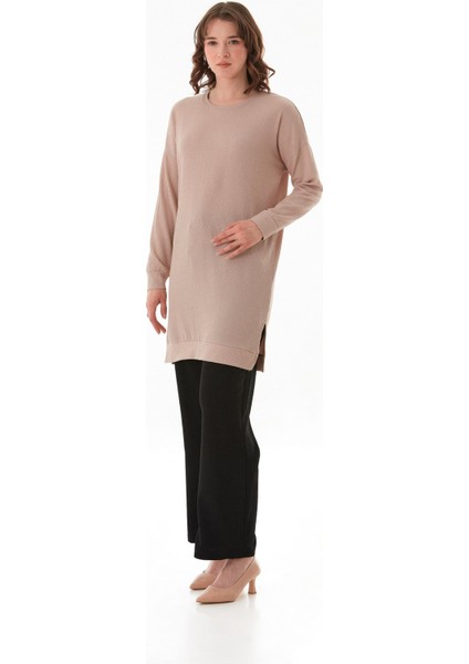 Bürümcük Kumaş Yanları Yırtmaçlı Bisiklet Yaka Tunik