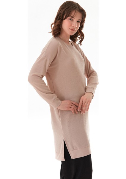 Bürümcük Kumaş Yanları Yırtmaçlı Bisiklet Yaka Tunik modelleri