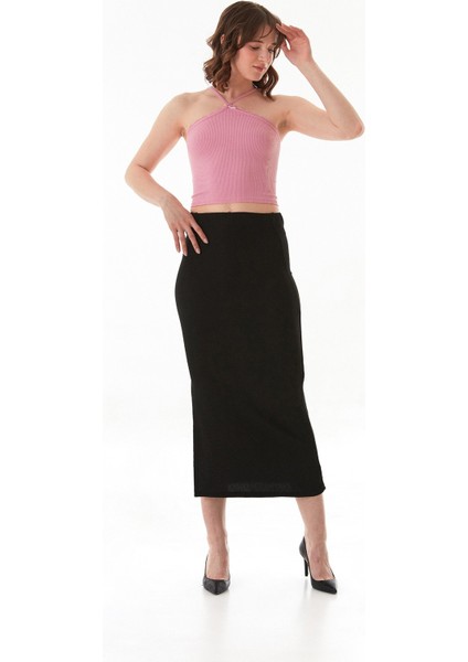 Beli Lastikli Yırtmaçlı Bürümcük Kumaş Etek