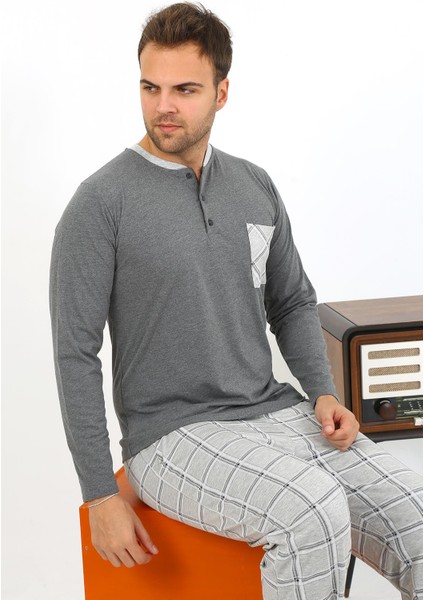 Erkek Uzun Kol Penye Antrasit Pijama Takımı 6861