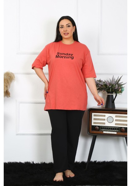 Kadın Büyük Beden Mercan Pijama Takımı 202404