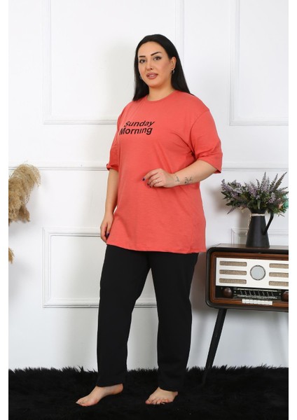 Kadın Büyük Beden Mercan Pijama Takımı 202404