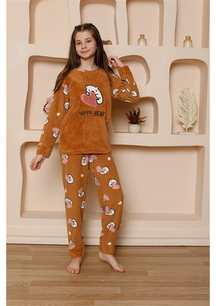 Kız Çocuk Welsoft Polar Sütlü Kahve Pijama Takımı 20523