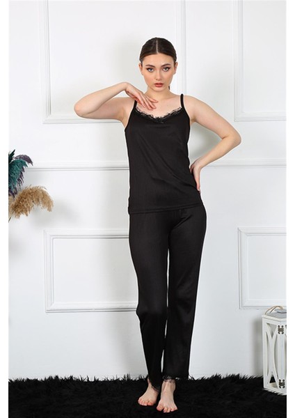 Kadın Ip Askılı Siyah Pijama Takım 4136