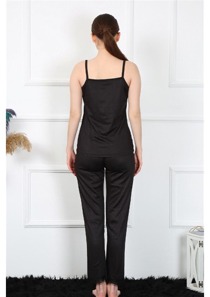 Kadın Ip Askılı Siyah Pijama Takım 4136