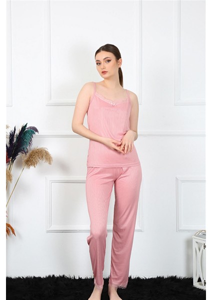 Kadın Ip Askılı Somon Pijama Takım 4136