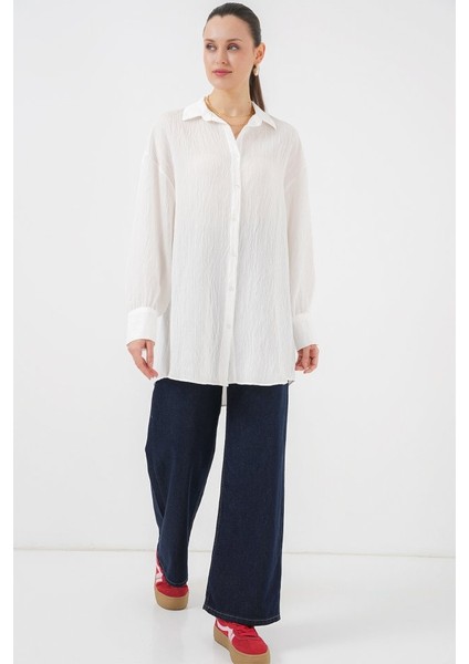 Çizgili Uzun Gömlek Tunik 5963 - Beyaz fiyatları