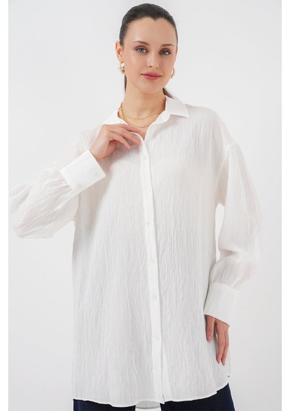 Çizgili Uzun Gömlek Tunik 5963 - Beyaz modelleri
