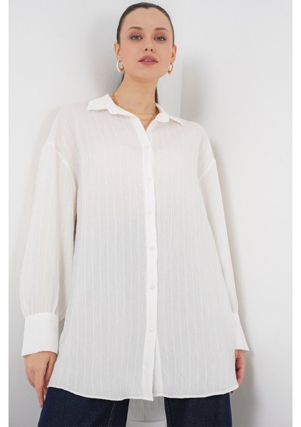 Çizgili Uzun Gömlek Tunik 5963 - Beyaz fırsatları