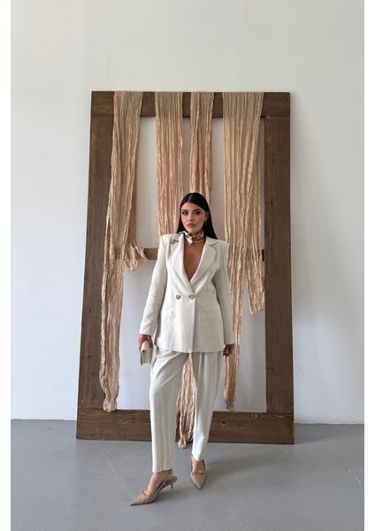 Keten Ceket - Pantolon Takım - Ham