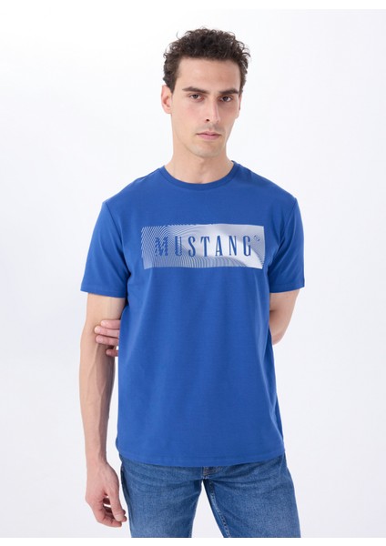 Bisiklet Yaka Baskılı Indigo Erkek T-Shirt M5SM-TST1287