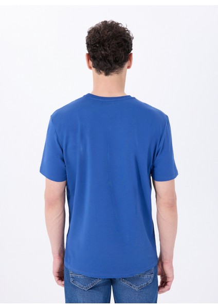 Bisiklet Yaka Baskılı Indigo Erkek T-Shirt M5SM-TST1287