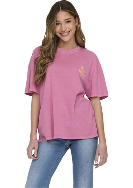 Kadın T-Shirt Onlrılly S/s Mood 15316994-STRAWBERRY Moon