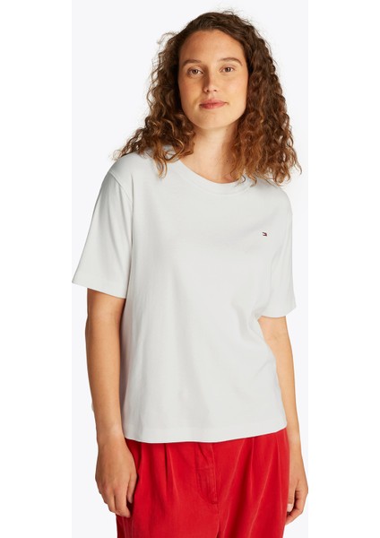 Bisiklet Yaka Beyaz Kadın T-Shirt WW0WW46158YBL fiyatları