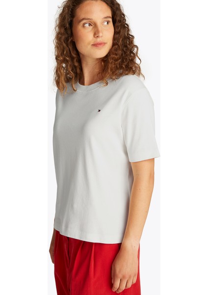 Bisiklet Yaka Beyaz Kadın T-Shirt WW0WW46158YBL modelleri