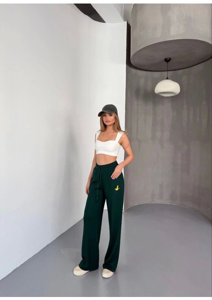 Osy Modal Yumuşak Dokulu Kumaş Nakış Işlemeli Rahat Bol Paça Eşofman Pantalon - Siyah