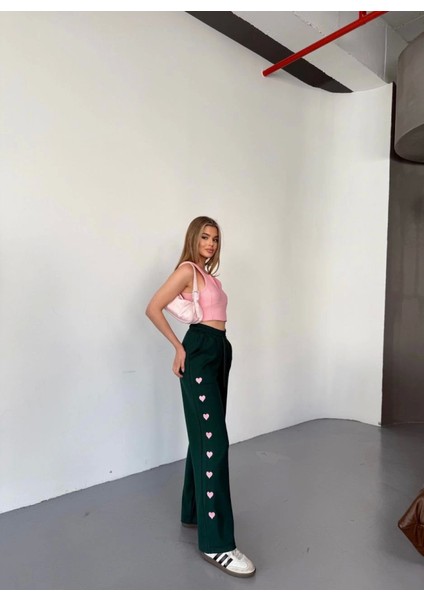 Osy Modal Yumuşak Dokulu Kumaş Nakış Işlemeli Rahat Bol Paça Eşofman Pantalon - Haki